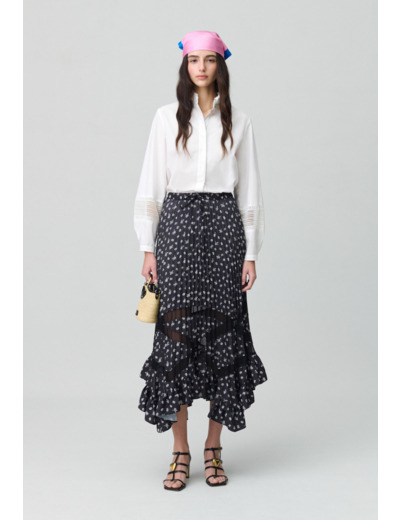 Jupe plissée asymétrique à fleurs