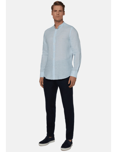 Chemise Bleu Clair En Lin Coupe Droite